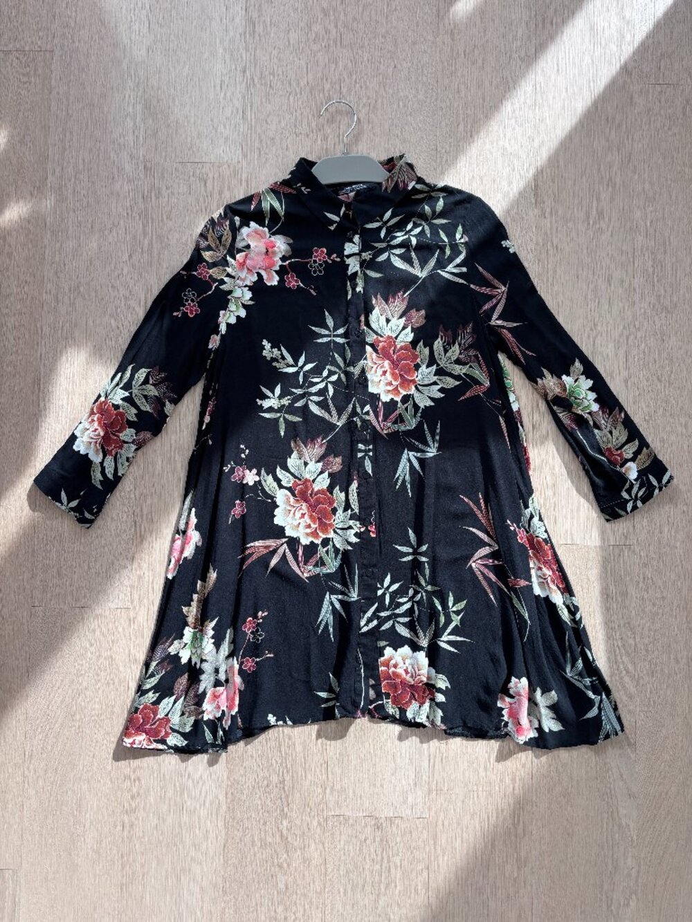 Zara Woman Floral Longline Shirt Blouse XS